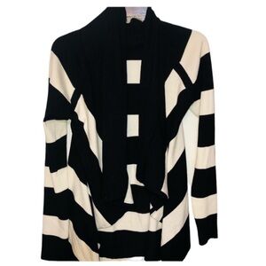 White House Black Market Medium black & White waterfall front striped sweater